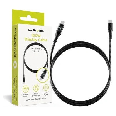 Mobile Origin 100W кабел за дисплей от USB-C към USB-C 1, 5 м черен MO-100WDC-CB2 (MO-100WDC-CB2)