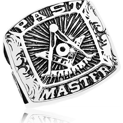 Šperky Eshop prsten z chirurgické oceli symboly svobodných zednářů a nápis černá patina AB36.03
