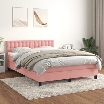 vidaXL Боксспринг легло с матрак, розово, 140x200 см, кадифе (3141550)