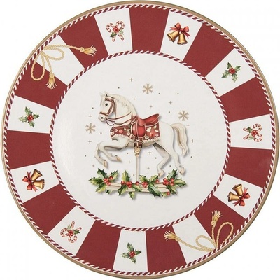 Clayre & Eef Vánoční servírovací talíř vánoční koník - Ø 33*1 cm