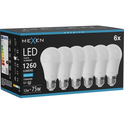 Mexen Nova 6x LED крушка E27, A60, 12W, Студена - 6500K, 1260 lm - L100-E27-1265-01x06 (L100-E27-1265-01x06)