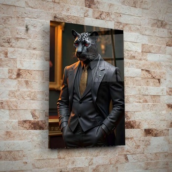 Art gift Стъклено арт пано с черна пантера в костюм