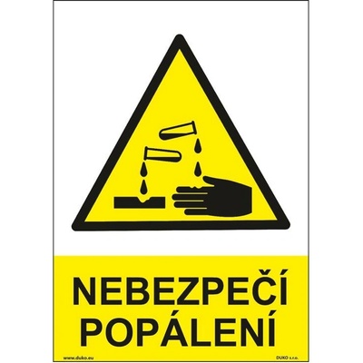 DUKO NEBEZPEČÍ POPÁLENÍ Formát: 148 x 210 mm, Materiál: plast 3 mm, samolepící vinylová fólie