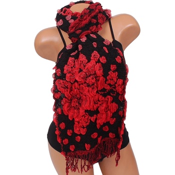 Image 1 of Зимен шал в черно с червени цветя