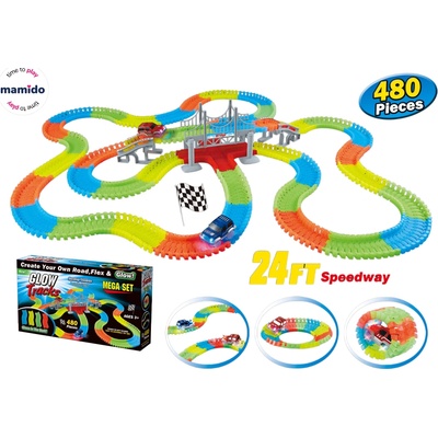 Mamido Svítící autodráha Glow Tracks 480 dílů 730 cm