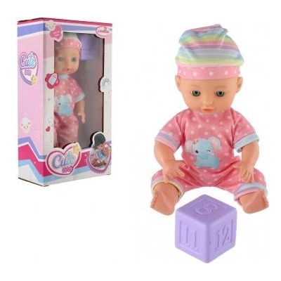 Teddies Кукла бебе 25см твърдо тяло пластмаса, с кубче