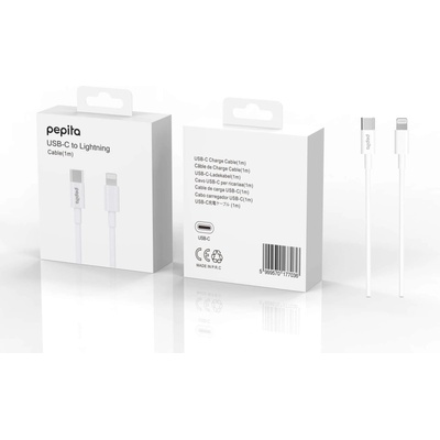 Pepita Кабел за зарядно устройство за iPhone 20W USB-C/Lightning 1m - бял (Pepita-iPhone-cable-c-type-Lightning-white)