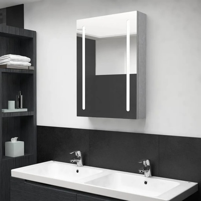 vidaXL LED шкаф с огледало за баня, бетонно сив, 50x13x70 см (326495)