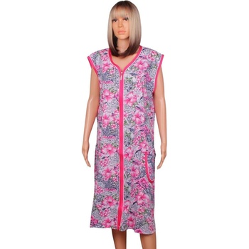 Домашен макси дамски халат с розови цветя и кант