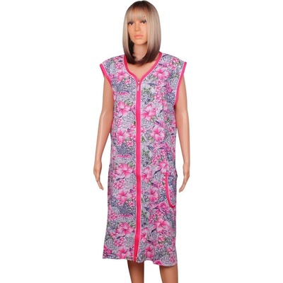 Домашен макси дамски халат с розови цветя и кант