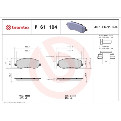 Sada brzdových platničiek, vždy 4 kusy v sade BREMBO P 61 104 (P61104)