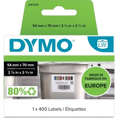 DYMO 2187329, 54 мм x 70мм, 400бр, бели контролни етикети за храни, които могат да се отлепят (2187329)