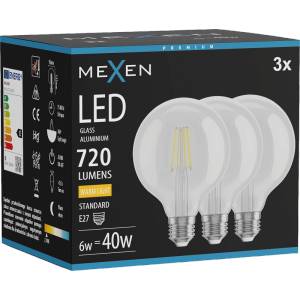 Mexen Vintis 3x LED крушка с нажежаема нишка E27, G95, 6W, Топла светлина - 2700K, 720 lm, (L157-E27-0627-00x03)