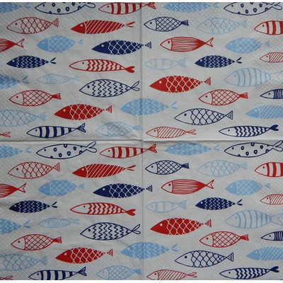 Home fashion servítky Rybičky modro červené 33x33cm