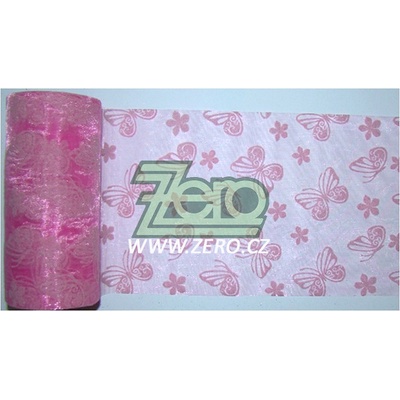 Organza 12 cm x 10 y - růžová s tiskem motýlků