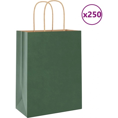 vidaXL Хартиени торбички 250 бр с дръжки зелени 21x11x28 см (4101727)