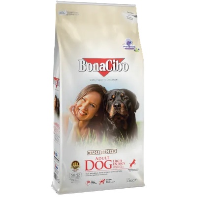 BonaCibo Chicken, Anchovy & Rice High Energy Adult Dog - Пълноценна храна за израснали активни кучета с пилешко, аншоа и ориз 15 кг