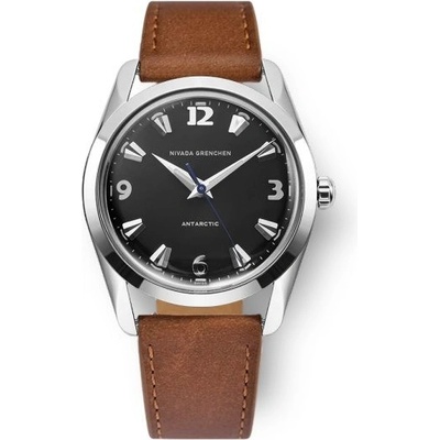 Nivada Grenchen Antarctic 35 mm Black White Luminova Brown Leather