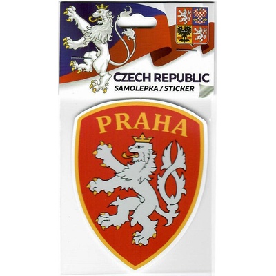 Samolepka s Českým levom a nápisom Praha 6 x 7,5 cm - červená-žltá