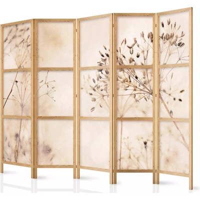 Fabulo Dřevěný paraván 5-dílný Sušené květiny 172 x 225 cm potisk na jedné straně paravánu
