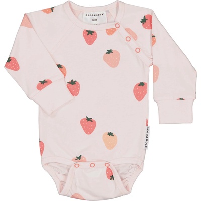 Bambusové body dětské s dlouhým rukávem Geggamoja růžové Strawberry