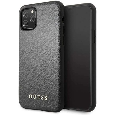 GUESS Iridescent Leather Hard Case - дизайнерски кожен кейс за iPhone 11 Pro (черен)