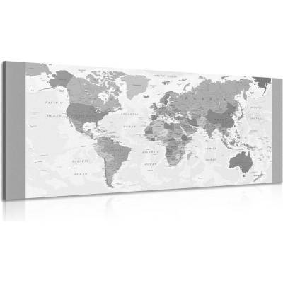 Obraz podrobná mapa světa v černobílém provedení - 120x60