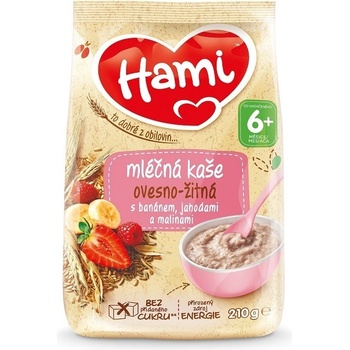 Hami Mléčná kaše ovesno-žitná s banánem jahodami a malinami 210 g