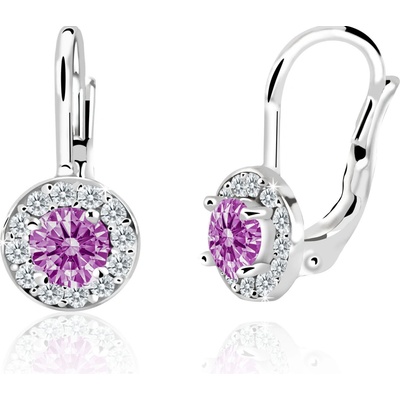 Duppi dievčenské náušnice okrúhle DU 32039 z bieleho zlata s kamienkami uprostred fialovými okolo bielymi zapínánie klapka