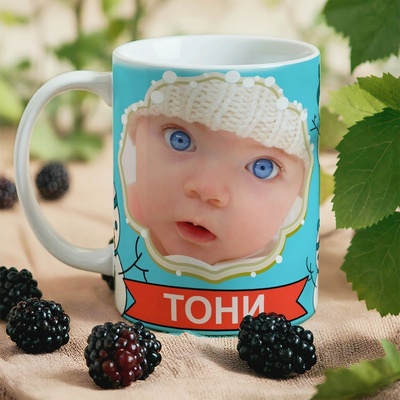 Art gift Чаша със снимка и име на дете - коледна тема