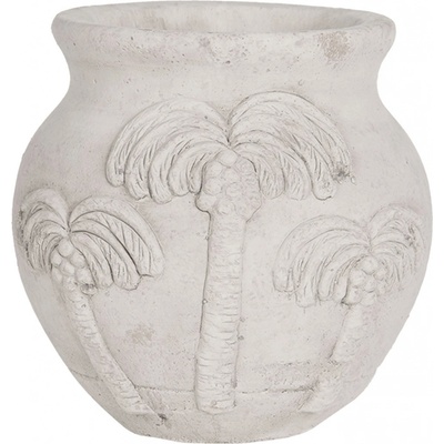 Clayre & Eef Šedý cementový květináč Palmy 15x14 cm