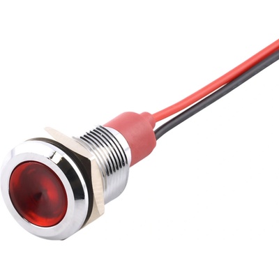 LED kontrolka kovová, pro průměr otvoru 12mm, stříbrná Červená 12-24 V DC