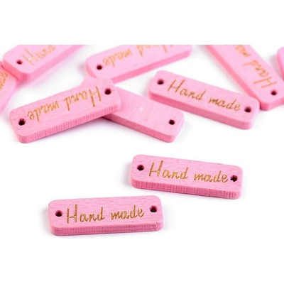 Dřevěná cedulka Handmade 10x30 mm růžová