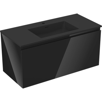 Mexen Orio шкаф за баня 100 см с мивка Otis, 1 чекмедже, черен гланц/черен мат - 91A10-10047-1-BF70-W18M71 (91A10-10047-1-BF70-W18M71)