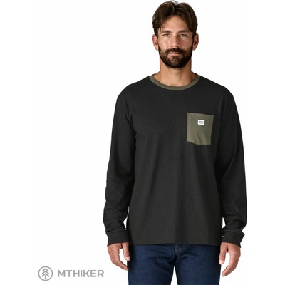 Patagonia Shop Sticker Pocket Responsibili-Tee black w/basin green