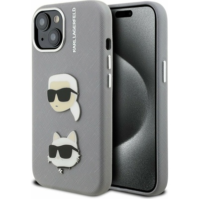 KARL LAGERFELD Grained PU K&CH Heads Заден Калъф за iPhone 15 Grey Karl Lagerfeld | Lilav | ЖЕНИ | UNI