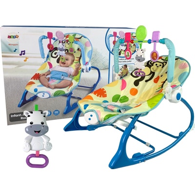 Lean Toys hojdacie vibračné kreslo 2v1 modrá so zebrou