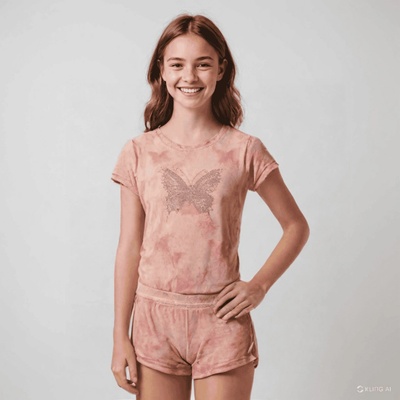 Kugo dívčí LETNÍ KOMPLET TRIČKO kraťasy Meruňková