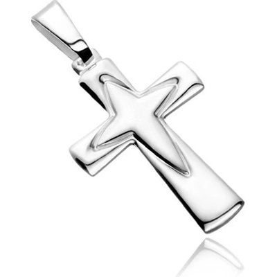 Šperky Eshop Stříbrný přívěsek 925 kříž s obrysem špičatého kříže uprostřed X40.20
