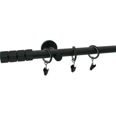 KovovégarnýžeCZ Garnýž Craft modern 19 mm černá matná Jednořadá prodloužená 180 cm Bez kroužků (na tunýlek)