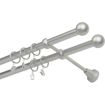 OK-GarnýžeCZ Garnýž kovová dvouřadá 19mm Koule satina 190 cm do stěny / kroužky s žabkou
