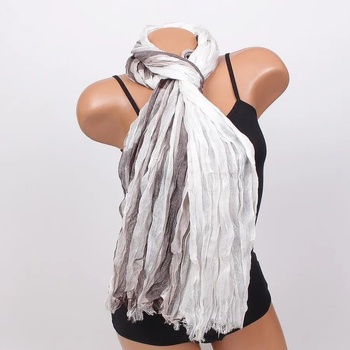 Image 1 of Стилен шал в бяло и кафяво с няколко десена