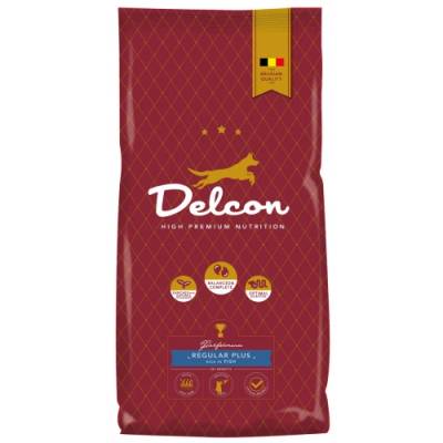 Delcon Dog Regular Plus Fish High Premium - супер премиум суха храна за пораснали кучета от всички породи с риба, пиле и ориз, 3 кг - Белгия