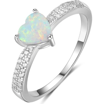 Olivie Stříbrný prsten Bílé opálové srdce 5293