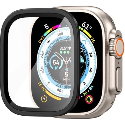 Spigen Калено стъклено защитно покритие с алуминиева рамка за Apple Watch Ultra, Ultra 2, Ultra 3 49мм - Spigen Glass GLAS. tR Slim Pro Tempered Galss (черен-прозрачен) (AGL06163)