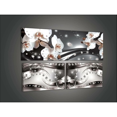 Postershop Obraz na plátně: Bílá květinová abstrakce - set 1ks 80x30 cm a 2ks 37,5x24,8 cm