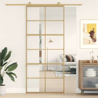 zahrada-XL Posuvné dveře zlaté 90 x 205 cm čiré ESG sklo a hliník 155167