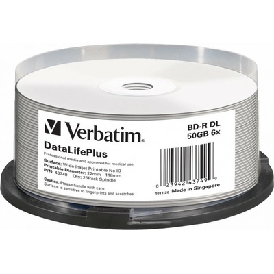 Verbatim BD-R 50GB 6x, printable, cakebox, 25ks (43749)