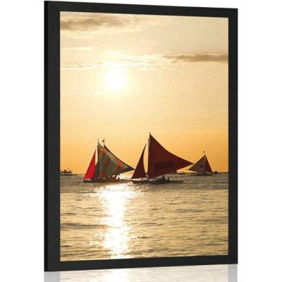 Plakát plachetnice při západu slunce - 40x60 white