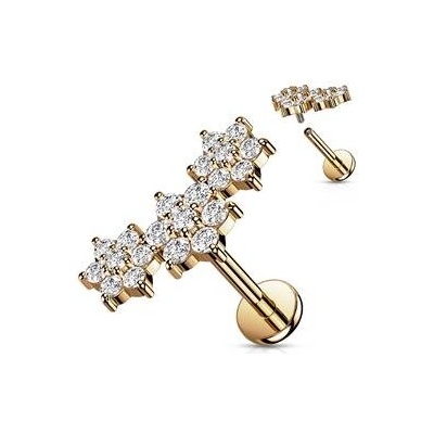 Šperky4U zlacený piercing do brady s kytičkami LB1102RD-1206